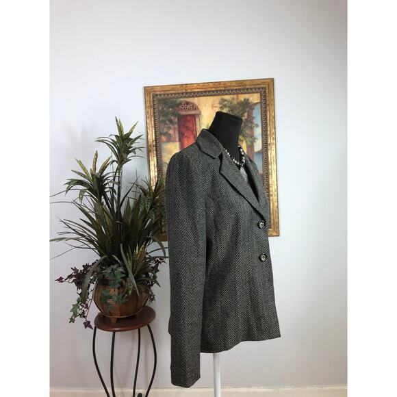 Larry Levine Blazer Womens Size 10 Gray Black Herringbone Lined Career Jacket - Picture 2 of 10